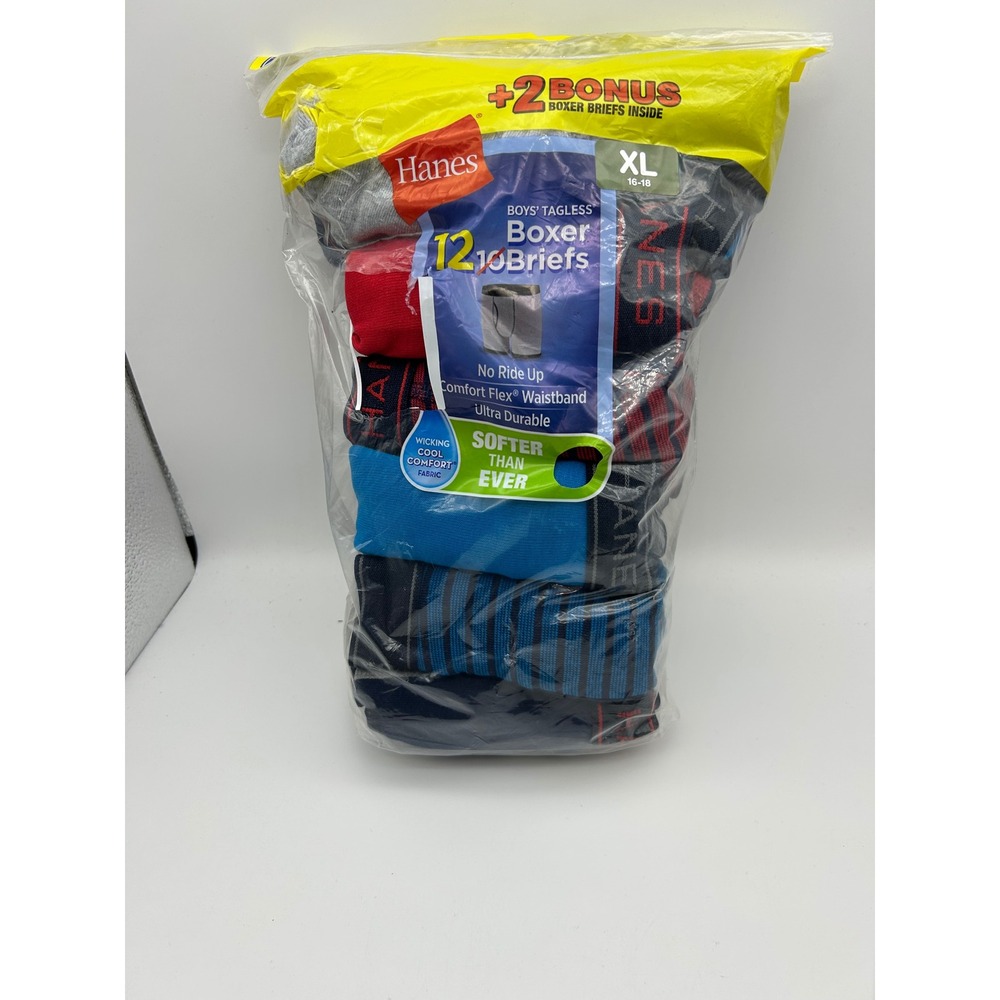 Hanes Boys Tagless Boxer Briefs 12 Pack‎ XL 16-18 Multicolor No Ride Up New